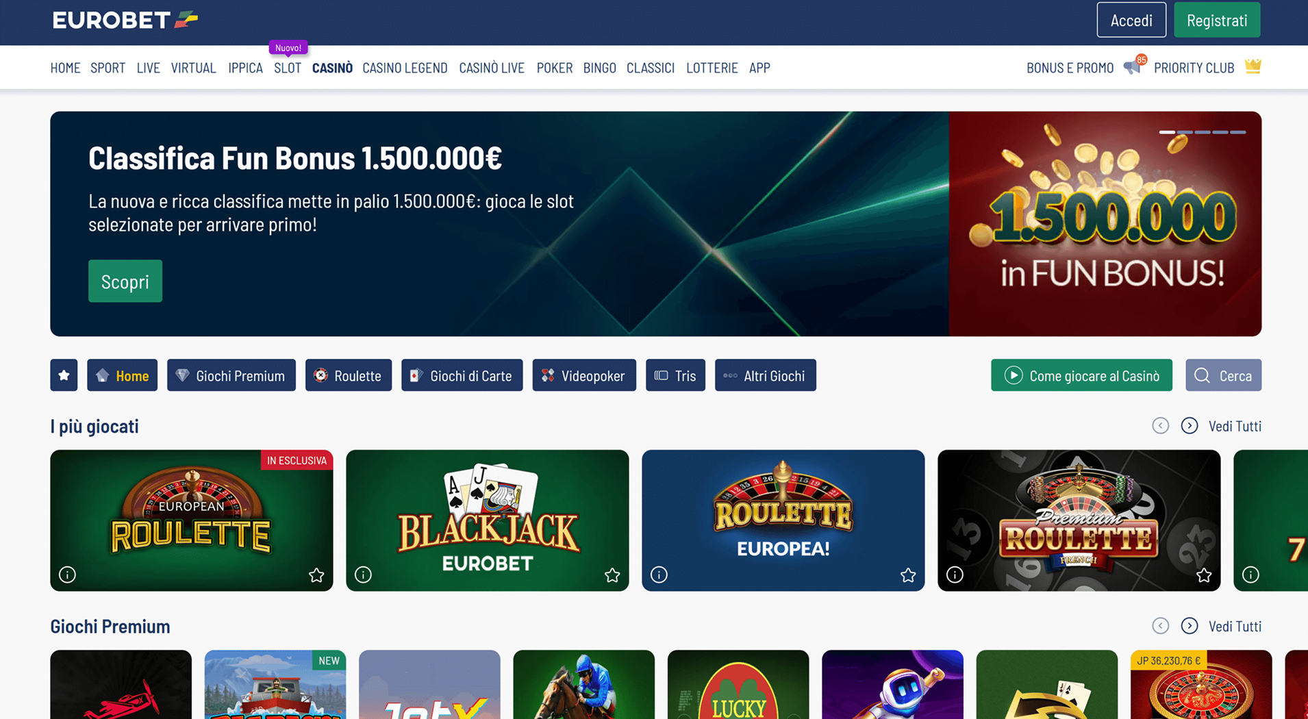 3. Eurobet- Forte valore del casinò Visa