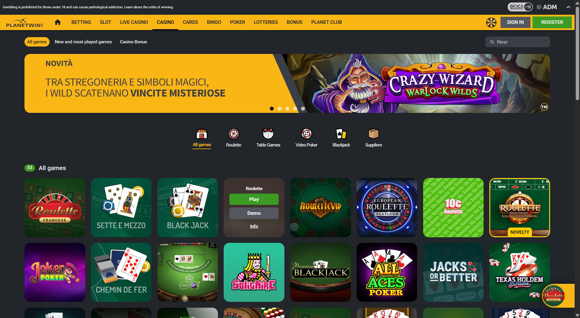 8. Planetwin365- Bonus popolare del casinò Visa